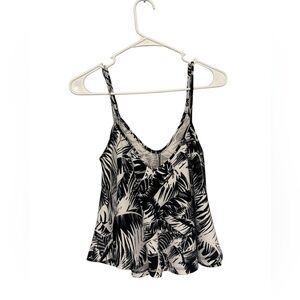 Black & White Palm-Print Spaghetti Strap Tank Top